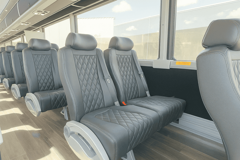 interior of Sterling Heights Minibus Company charter bus